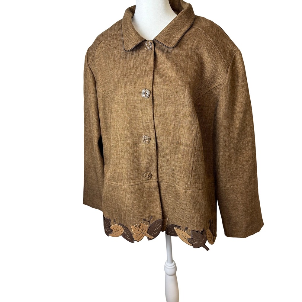 Sag Harbor Woman Brown Jacket with Leaves Sz XXL Autumn Fall